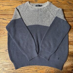 VTG Y2K Preppy Striped Sweater Adult XL Dark Blue Gray Colorblock Chunky Knit